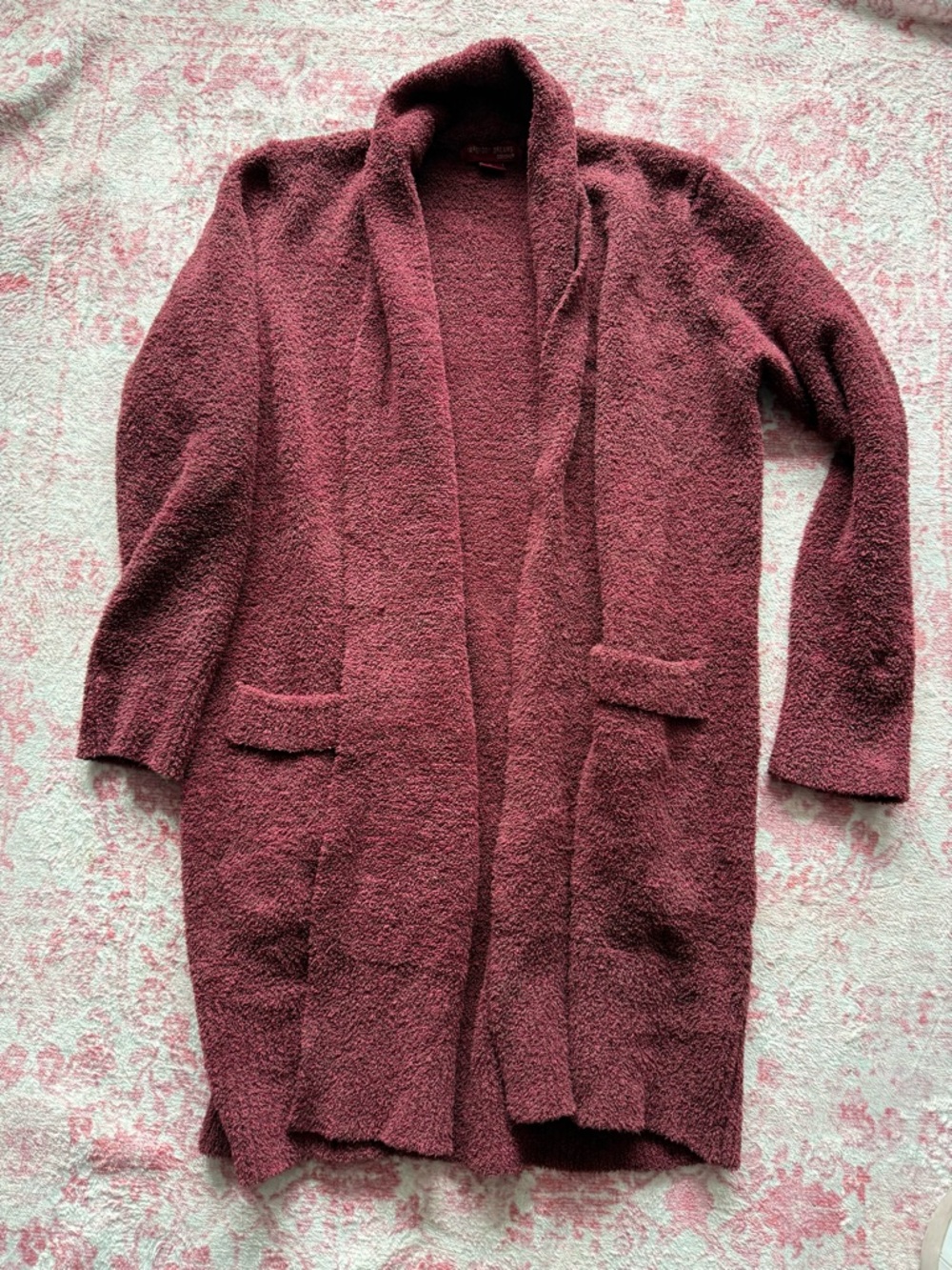 Barefoot Dreams Burgundy Open-Front Bouclé Cardigan